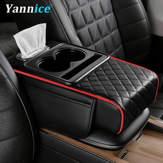Center Console Organizer with Cup Holder Car Armrest Storage Box Armrest Heightening Cushion Pad for Car Interior Auto Accessory
