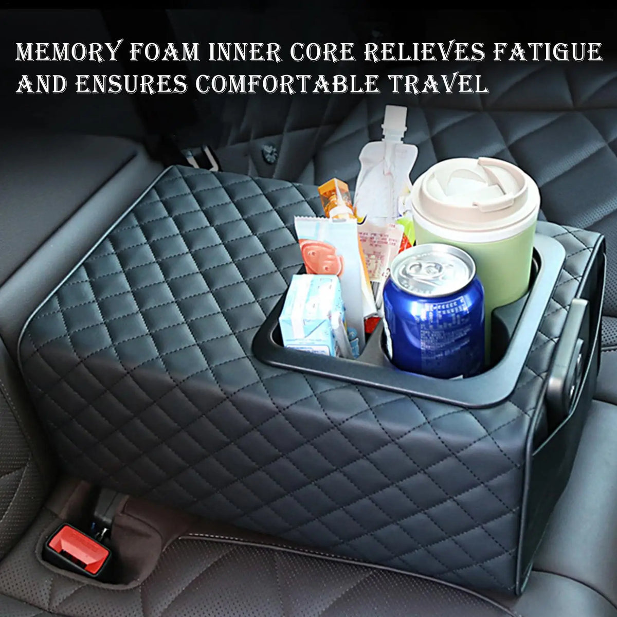Car Armrest Box Cushion, Auto Center Console Armrest Cushion With 2 Cup Holder PU Leather Armrest Pad Portable Car Amrest