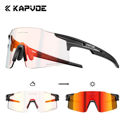 Kapvoe 2026 Photochromic Cycling Sunglasses Rimless Men Running Outdoor Sports Bike Glasses MTB Glasses Eyewear Bicycle Goggles