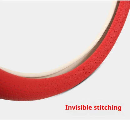Steering Wheel Cover Breathable Non Slip Nappa Leather All Season Universal For Car Interior Wear Resistant Protective Cover