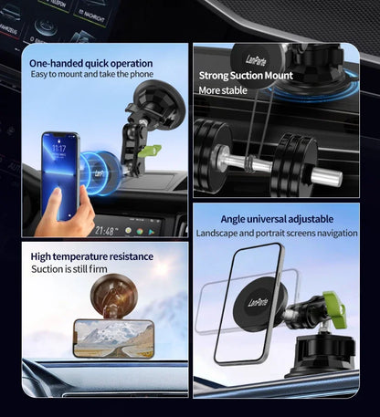 Car Phone Holder Magnetic Mount Strong Sticky Adhesive Suction Cup Dashboard 360 Rotating Anti-Shake for Iphone 16 15 14 13