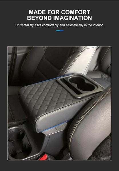 SEAMETAL Universal Car Center Console Armrest Pad PU Leather Armrest Heightening Cushion with 2 Cup Holders Storage Organizer