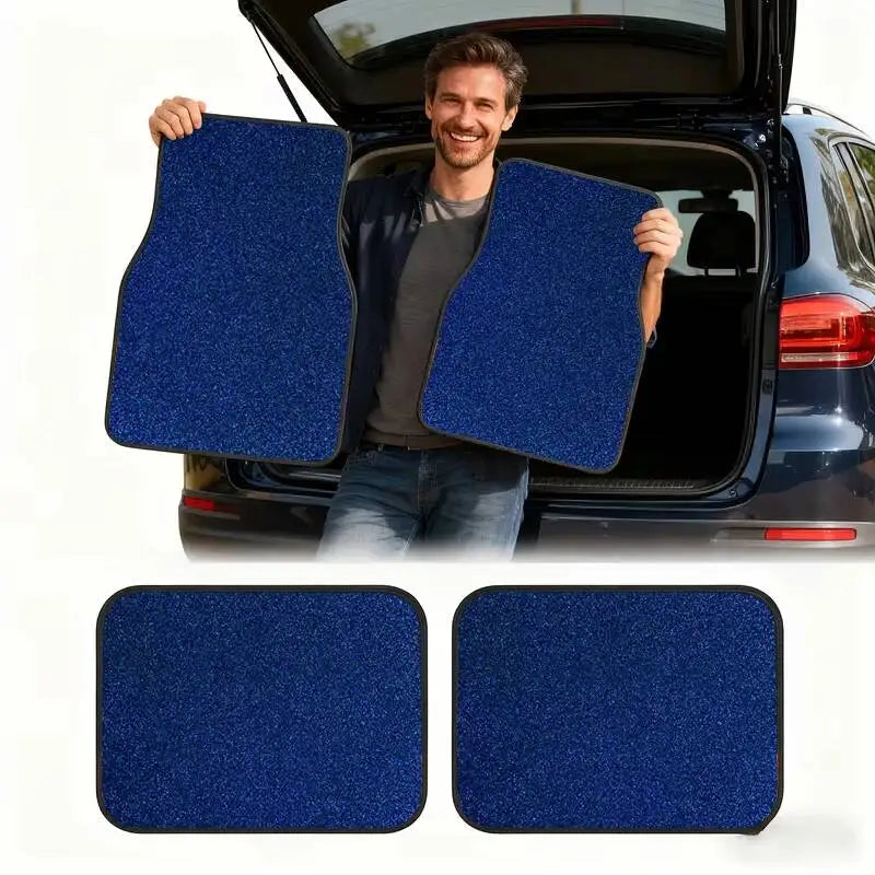 Universal Car Floor Mats Set of 4 Blue Texture Non-Slip Waterproof Auto Carpet Easy Clean Interior Accessory for Sedan SUV