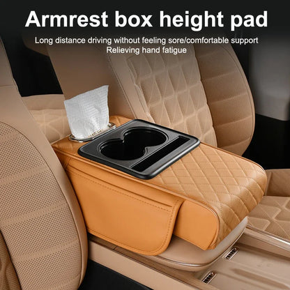 Portable Center Console Armrest Cushion Leather With Cup Holder Tissue Box Car Armrest Pillow Multifunctional Parts & Accessorie