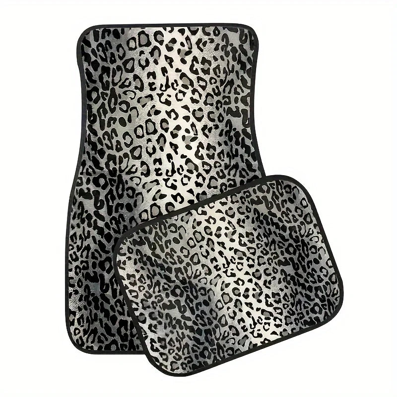 Luxury Leopard Print Car Floor Mats - Universal Fit, Durable Polyester Fiber, Elegant Interior Accessory for Front&Rear Seats