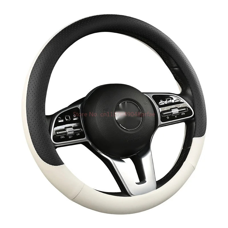 Steering Wheel Cover Breathable Non Slip Nappa Leather All Season Universal For Car Interior Wear Resistant Protective Cover