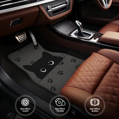 Car Floor Mats, Cute Black Cat Car Floor Mats, Charming Cat Printed Anti Slip Mats with Big Eyes, Universal Car Floor Mats