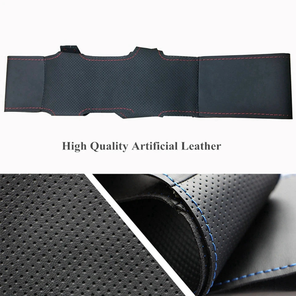 DIY Hand-stitched Steering Wheel Cover Black Artificial Leather Steering Wheel Cover for Mazda 6 2009