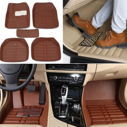 5pcs Universal Car Auto Floor Mats FloorLiner Front&Rear Carpet All Weather Mat Brown