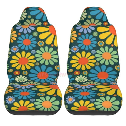 Hippie Flowers Car Seat Cover 2PCS Front Car Seat Cover Seat Anti Fouling Protective Cover Cute Car Accessories
