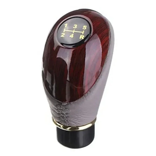 Universal shift knob, 5-speed lever, manual shift knob, car interior made of wood PU leather for cars and trucks