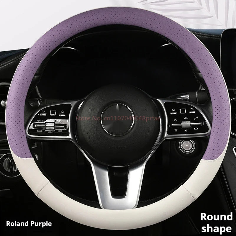 Steering Wheel Cover Breathable Non Slip Nappa Leather All Season Universal For Car Interior Wear Resistant Protective Cover