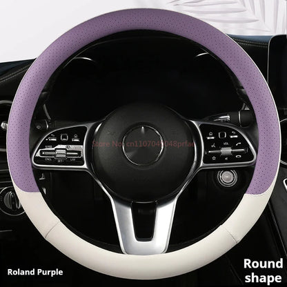 Steering Wheel Cover Breathable Non Slip Nappa Leather All Season Universal For Car Interior Wear Resistant Protective Cover