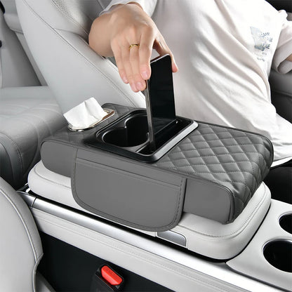 Portable Center Console Armrest Cushion Leather With Cup Holder Tissue Box Car Armrest Pillow Multifunctional Parts & Accessorie
