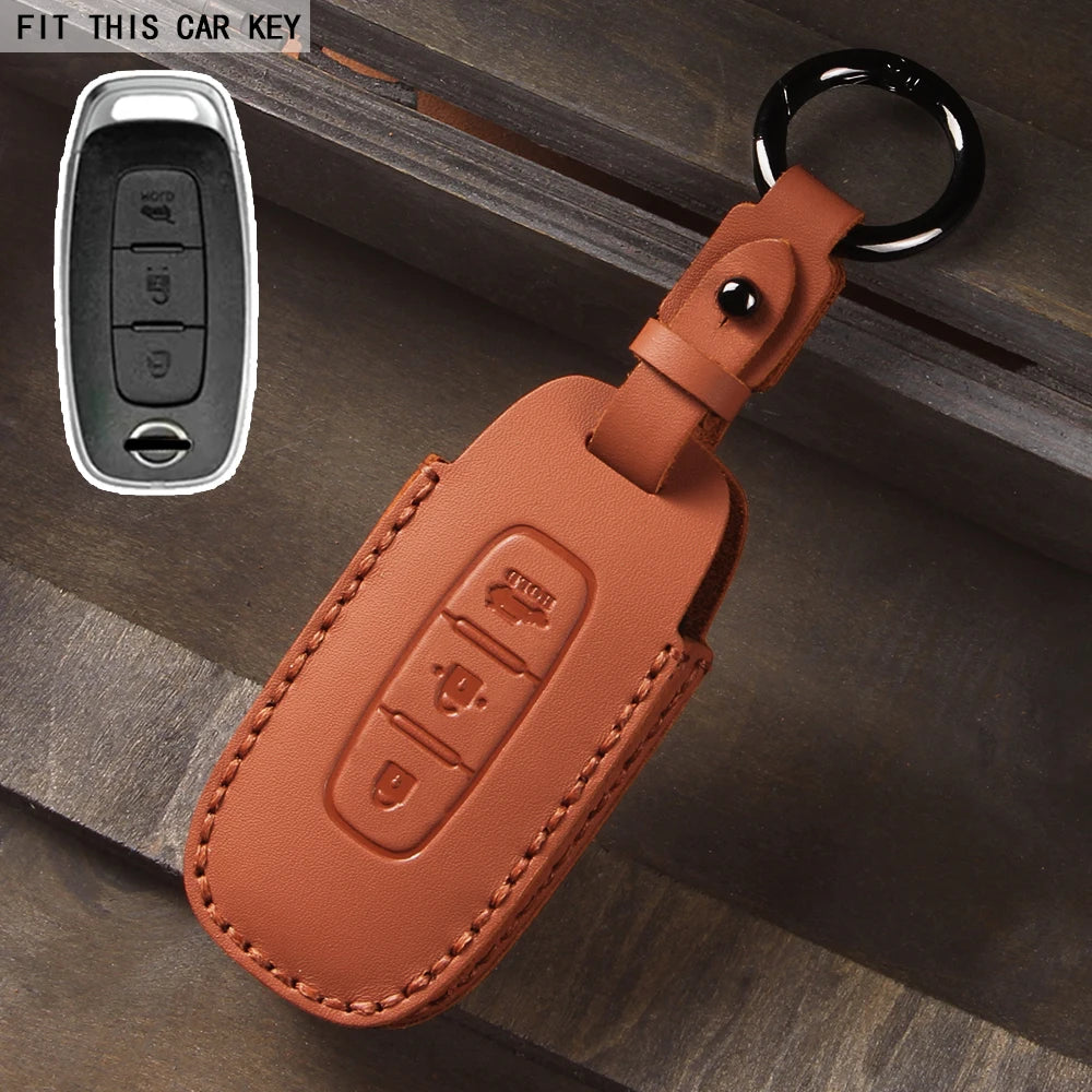 Leather Car Key Case Cover for Nissan Juke 2023 X-trail T33 Qasqhai J12 2022 Ariya Altima Teana2 3 4 5 Buttons