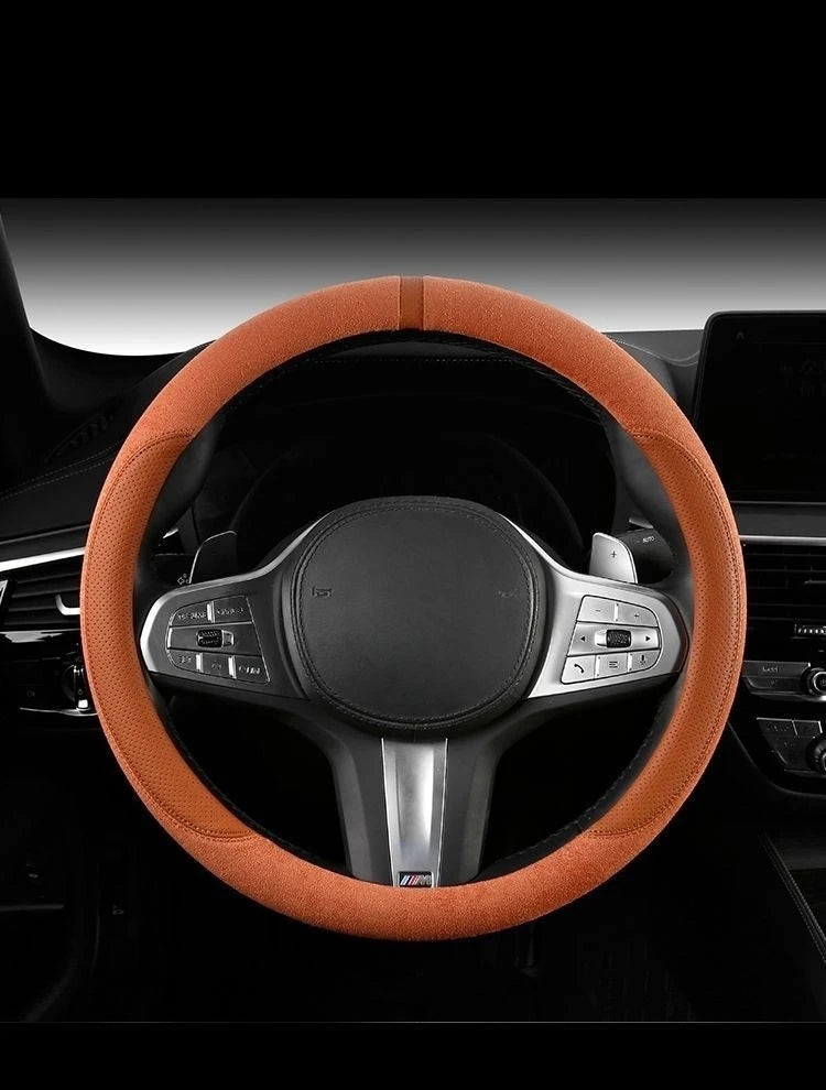 Steering Wheel Cover Suede D Shape Wine Red Four Seasons Breathable Non Slip Sweat Absorbent Comfortable Car Steering Protector