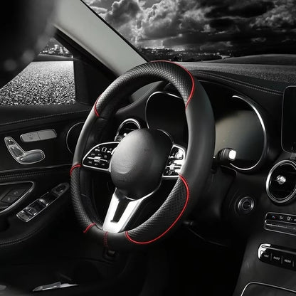 All Seasons Leather Diamond Steering Wheel Cover Universal Fit for 14 .5-15 Inch Durable Leather Cover Anti-Slip Veins Design