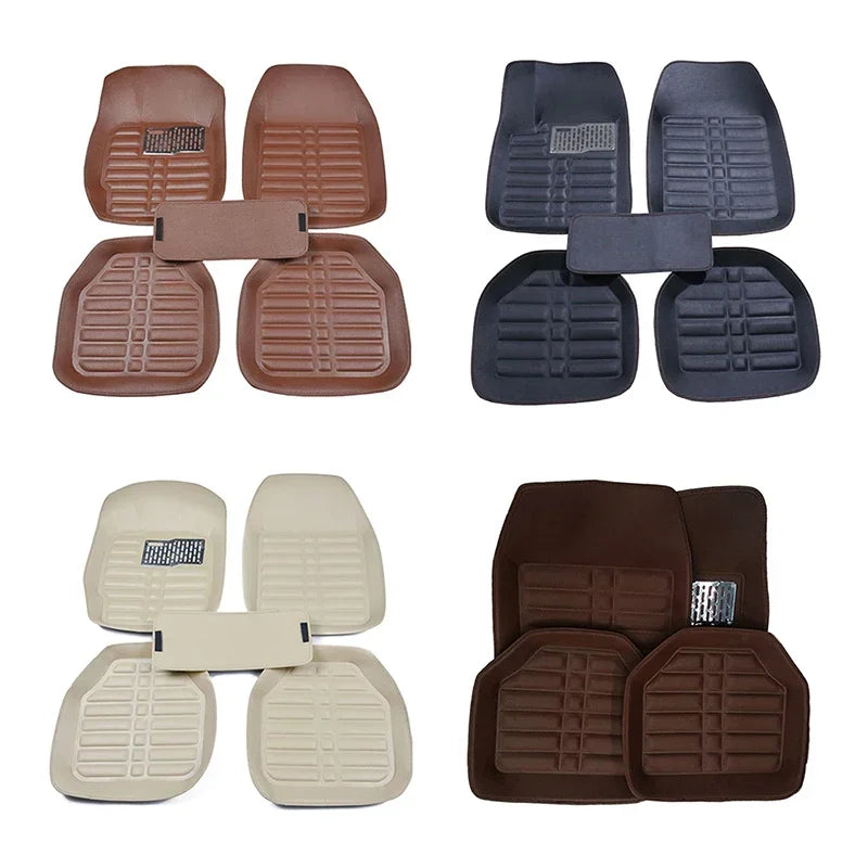 Universal PU Leather Car Floor Mats - 5-Piece Full Set Anti-Slip Vehicle Foot Rugs All-Weather Protection Fits Duster Tool Amagi