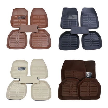 Universal PU Leather Car Floor Mats - 5-Piece Full Set Anti-Slip Vehicle Foot Rugs All-Weather Protection Fits Duster Tool Amagi
