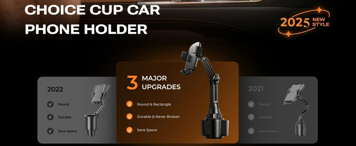 Upgraded Cup Phone Holder – 360° Adjustable Fits all 4-7" Phones in Cars golf Carts & Cradles Universal Car Mount.Car Holder