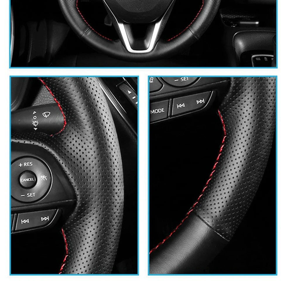 DIY Hand-stitched Steering Wheel Cover Black Artificial Leather Steering Wheel Cover for Mazda 6 2009