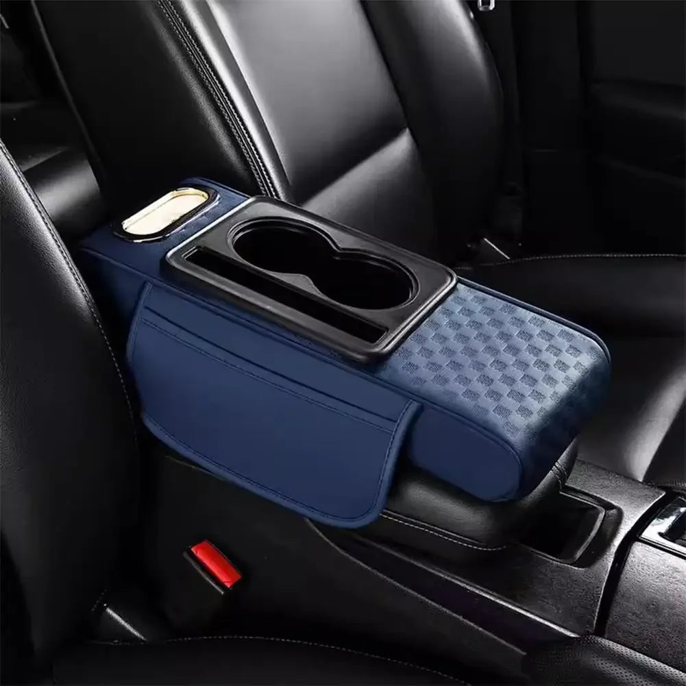 Car Center Console Height Increasing Armrest Cushion Leather Pad Cup Holder Box PU Universal Armrest Tissue with Multifunct Z1K4