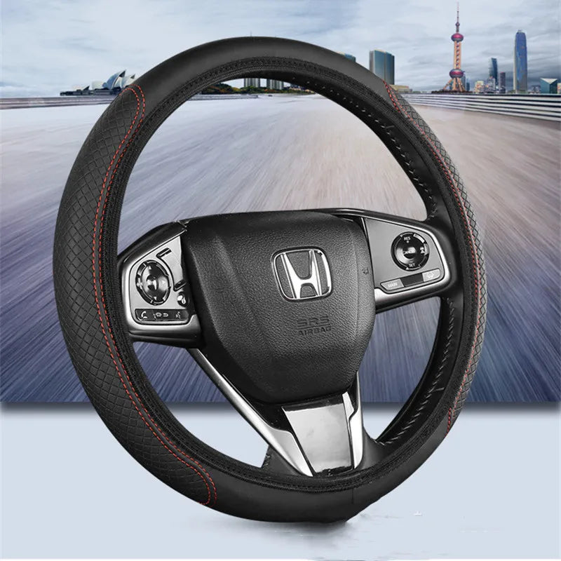 Steering Wheel Cover Breathable Leather Anti Slip PU Leather Steering Covers Universal 37-38cm Car Accessories