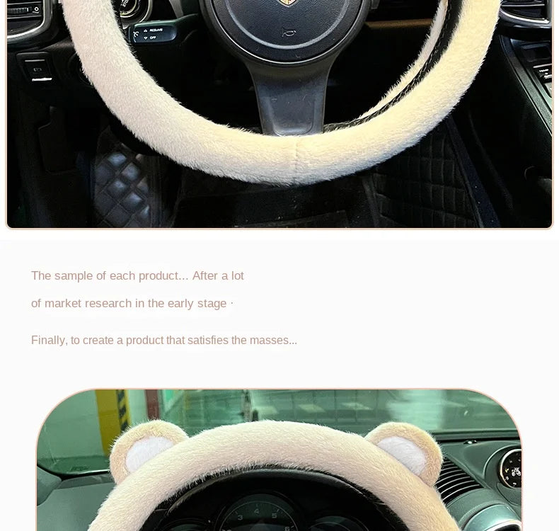 Plush Car Steering Wheel Cover Cartoon Cute Bear Ears Steering Wheel Cover Winter Warm and Comfortable Steering Wheel Cover