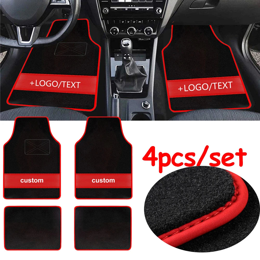 Custom Text  Car Floor Mats Universal Automotive Car Mat Full Set Of 4 Front And Rear Car Carpet  Auto Interior Accessories
