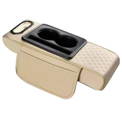 Car Center Console Height Increasing Armrest Cushion Multifunctional PU Leather Armrest Pad with Cup Holder Tissue Box Universal