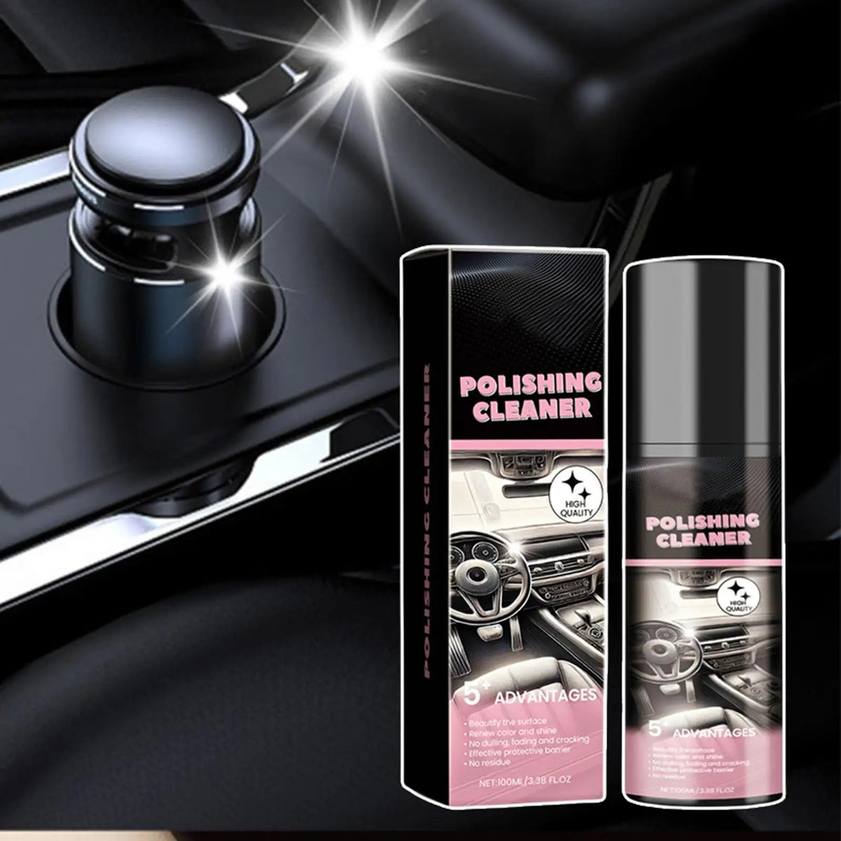 Car Interior Polish & Cleaner Spray 100ml All-Purpose Detailer for Dashboard Leather Plastic Restores Shine & Protects Care Kit