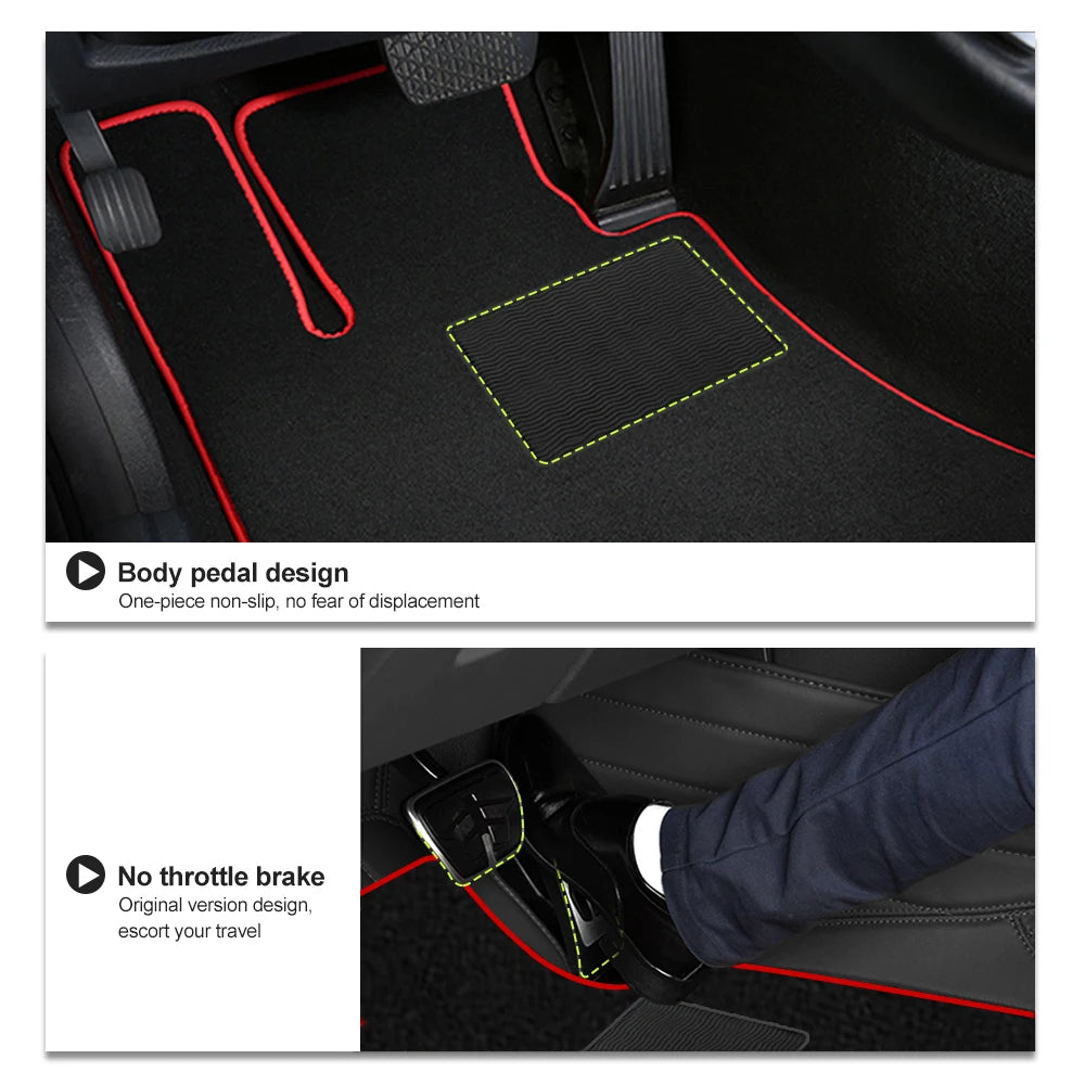 Car Floor Mat For Audi TT 2014–2023 MK3 FV 8S 4seats  Polyester suede Anti Slip black Backing red Binding Trim Edge