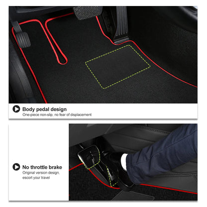 Car Floor Mat For Audi TT 2014–2023 MK3 FV 8S 4seats  Polyester suede Anti Slip black Backing red Binding Trim Edge