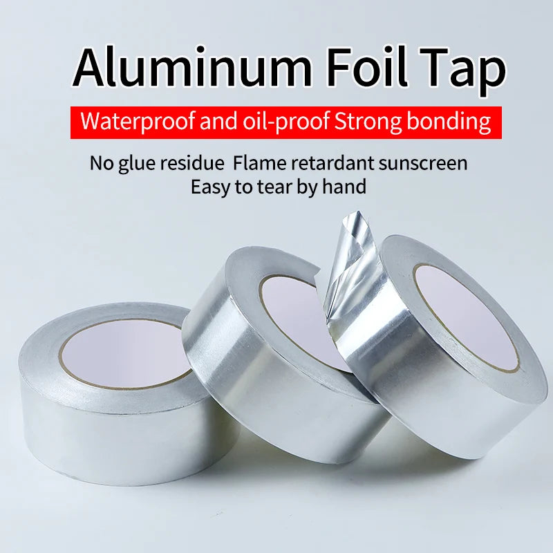 1 Roll High Temperature Resistant Aluminum Foil Tape, Waterproof and Oil-Proof, Flame-Retardant and Sun-Proof, Hand-Tearable