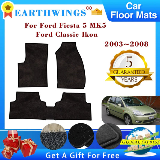 Car Floor Mats For Ford Fiesta 5 MK5 Ford Classic 2003~2008 Rugs Panel Footpads Carpet Cover Pad Anti-slip Foot Pads Accessories