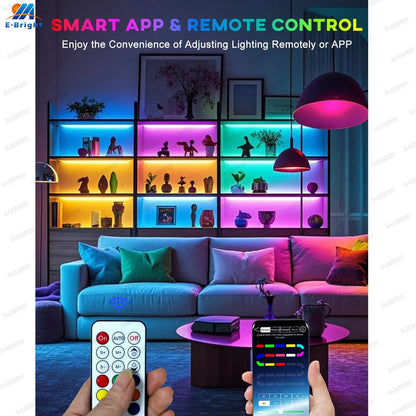 RGB Led Light Strip With APP & Remote Control, Multi-color Music Sync Changing Strip Lights for Cabinets Shelf TV Kitchen