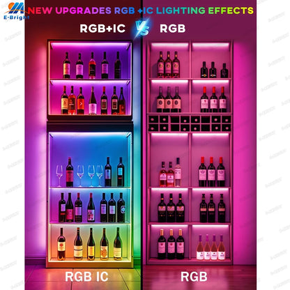 RGB Led Light Strip With APP & Remote Control, Multi-color Music Sync Changing Strip Lights for Cabinets Shelf TV Kitchen