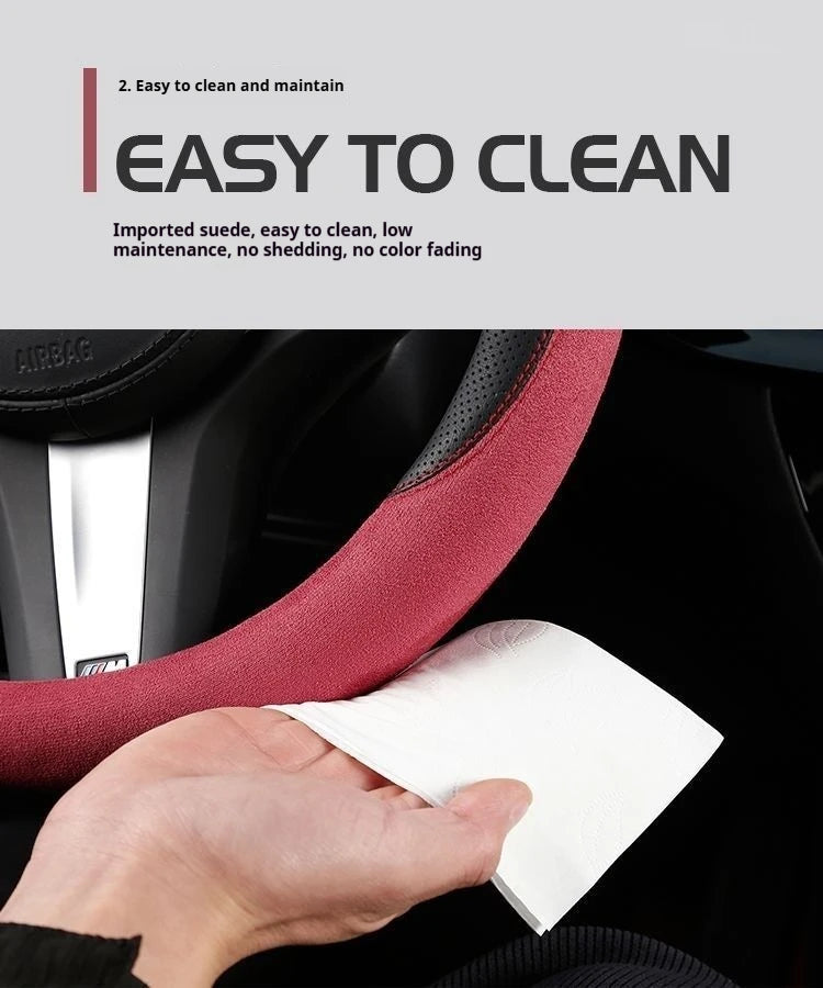 Steering Wheel Cover Suede D Shape Wine Red Four Seasons Breathable Non Slip Sweat Absorbent Comfortable Car Steering Protector