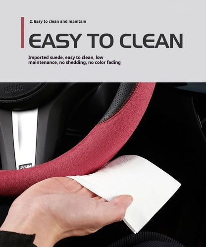 Steering Wheel Cover Suede D Shape Wine Red Four Seasons Breathable Non Slip Sweat Absorbent Comfortable Car Steering Protector