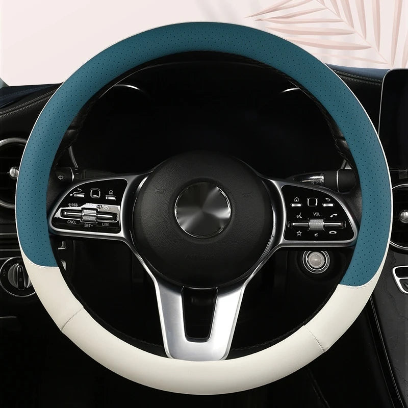 Steering Wheel Cover Breathable Non Slip Nappa Leather All Season Universal For Car Interior Wear Resistant Protective Cover