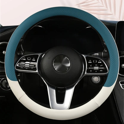 Steering Wheel Cover Breathable Non Slip Nappa Leather All Season Universal For Car Interior Wear Resistant Protective Cover