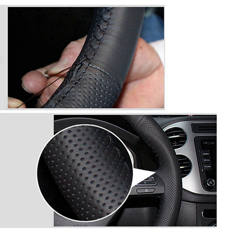 DIY Hand-stitched Steering Wheel Cover Black Artificial Leather Steering Wheel Cover for Mazda 6 2009