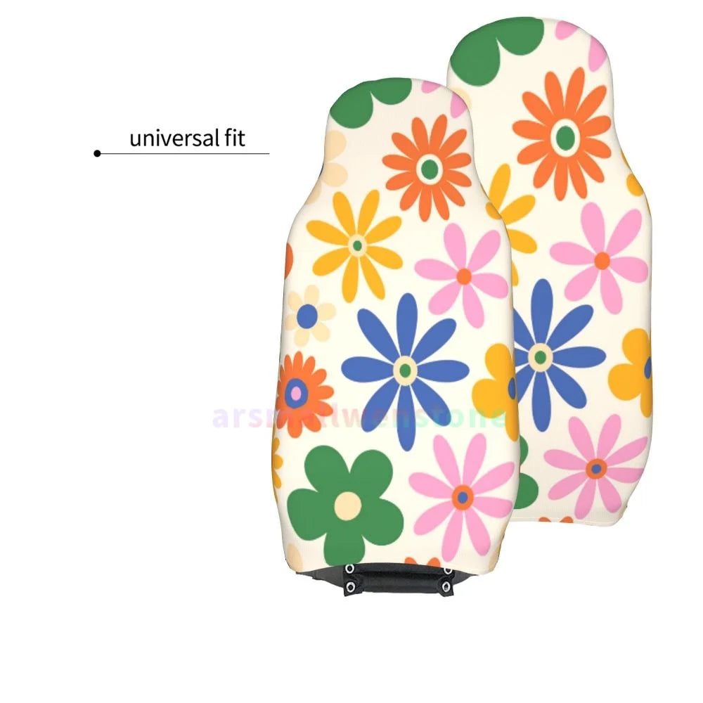 Hippie Flowers Car Seat Cover 2PCS Front Car Seat Cover Seat Anti Fouling Protective Cover Cute Car Accessories