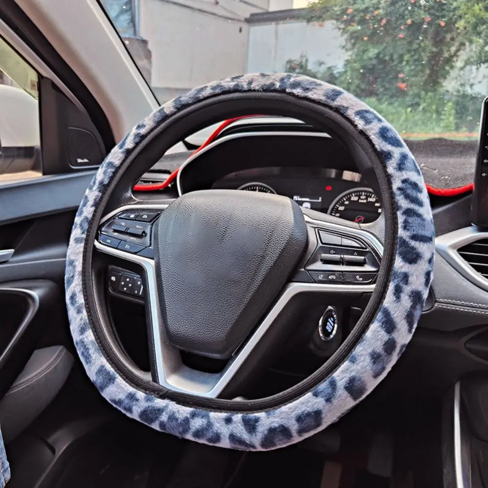 Leopard Steering Wheel Cover Winter Plush Soft Comfortable Fur Steering Wheel Cover 38cm Universal Car Steering Wheel Cover