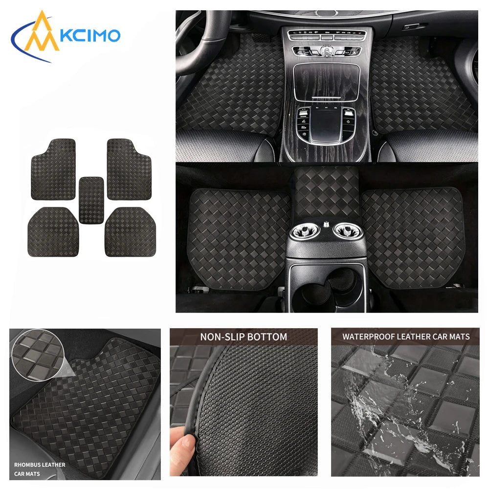 5 Pcs Universal Car Floor Mats Full Set Leather Front & Rear Seat Floor Liners All Weather Non-Slip Carpet Protector