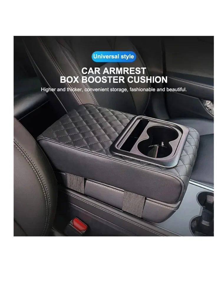 Auto Center Console Armrest Cushion With 2 Cup Holder PU Leather Armrest Pad Portable Car Amrest Pillow Cover Height Pad