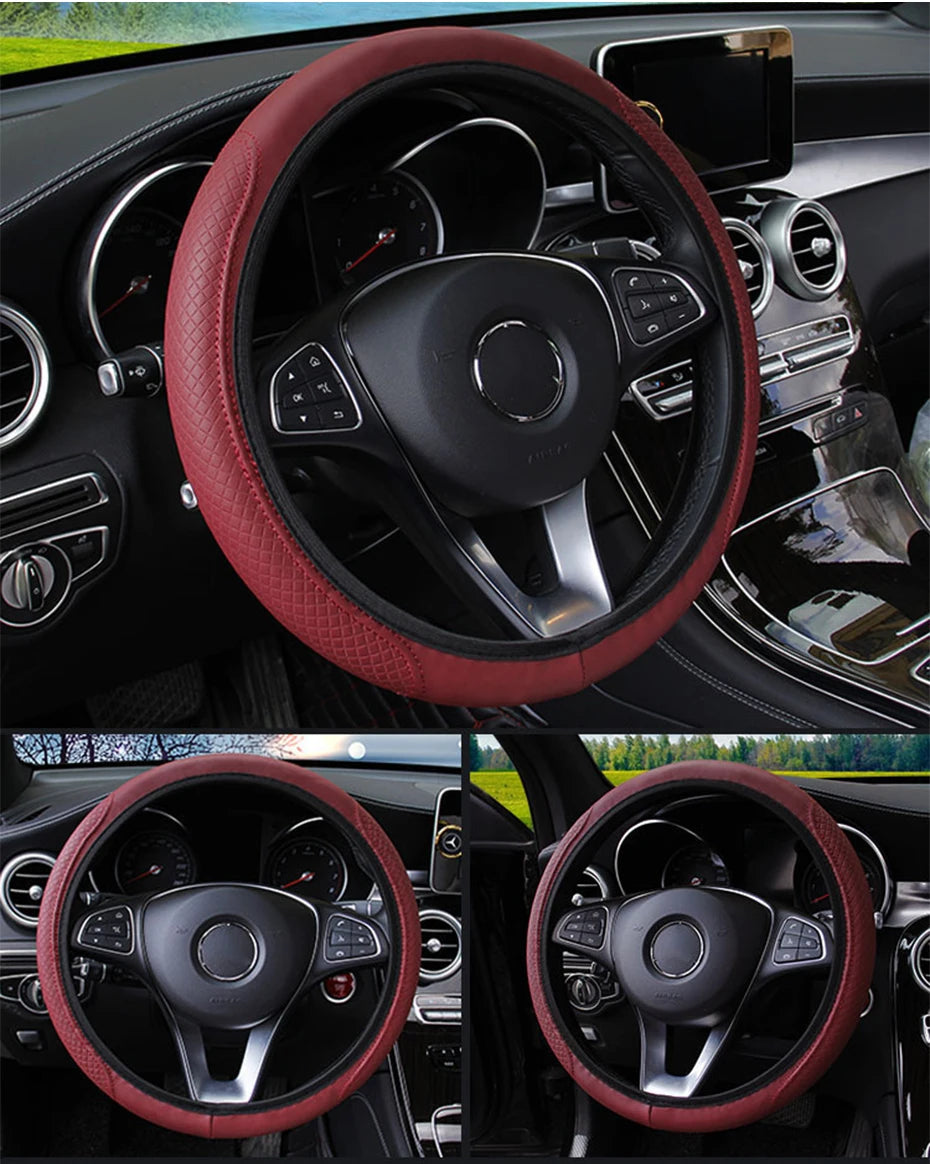 SEAMETAL 37-39CM Steering Wheel Cover Anti Slip Breathable Steering Cover Universal Microfiber Leather Steer Wheel Protector