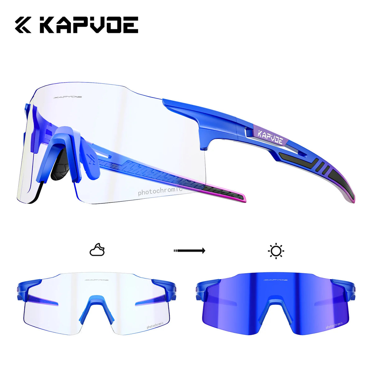 Kapvoe 2026 Photochromic Cycling Sunglasses Rimless Men Running Outdoor Sports Bike Glasses MTB Glasses Eyewear Bicycle Goggles