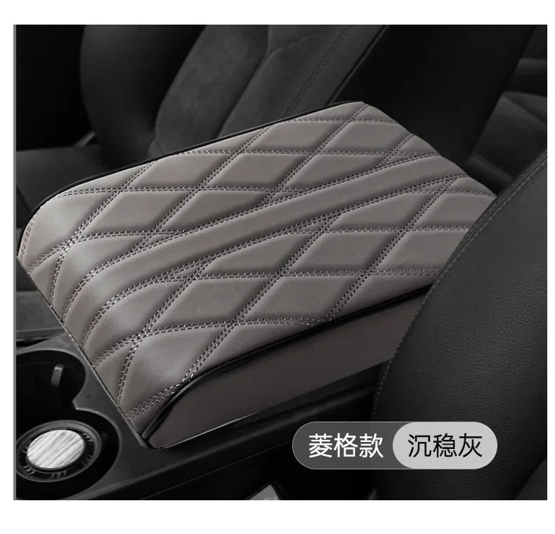 Car Armrest Mat Center Console Arm Rest Protection Cushion Wave Embroider PU Leather Auto Armrests Storage Box Cover Pad