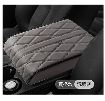Car Armrest Mat Center Console Arm Rest Protection Cushion Wave Embroider PU Leather Auto Armrests Storage Box Cover Pad